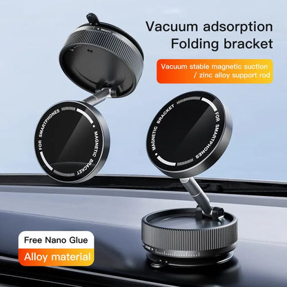 Vacuum Suction Magnetic Phone Holder – 360° Rotating Hands-Free Foldable Car & Smooth Surface Mount