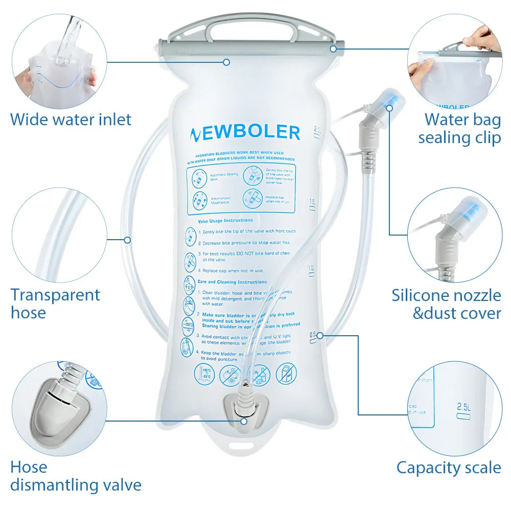 NEWBOLER Outdoor Sport Water Bladder — 1.5L/2L/3L TPU Soft Flask for Camping, Running & Biking
