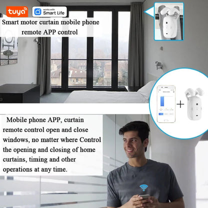 Tuya Smart Wifi Curtain Robot – Remote & Voice Control, Roman Rod Track, Single/Double Opening, 1/2PCS with Gateway