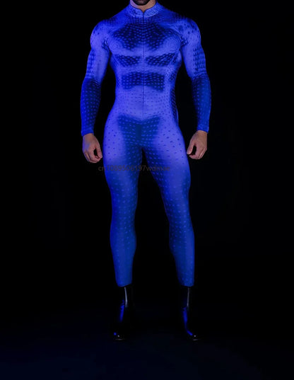 Men's Cyberpunk Muscle Bodysuit - Sci-Fi Printed Cosplay Zentai Costume for Carnival, Stage & Performance Events