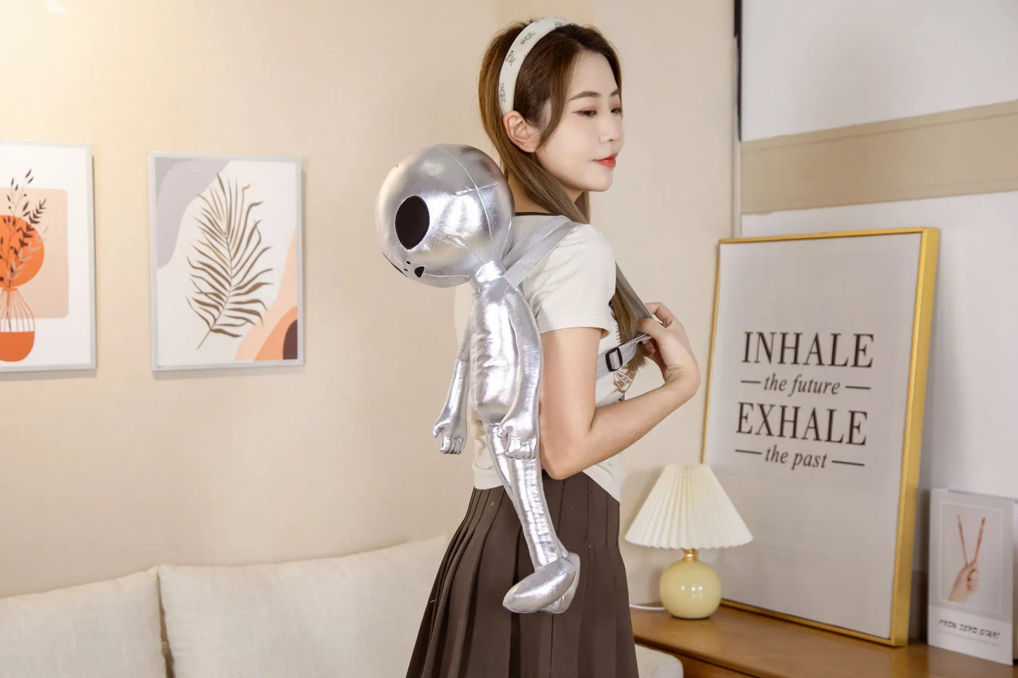 60cm Fashion Alien Plush Backpack – Soft PU ET Stuffed Doll Toy, Creative Gift for Kids & Children