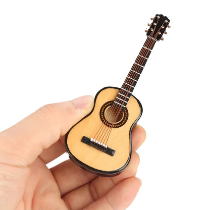 Mini Wooden Guitar Model – Miniature Musical Ornament for Home Decor & Gift with Box