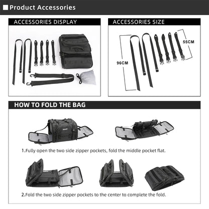 Rhinowalk Waterproof Motorcycle Travel Luggage Bag – 19L–80L Expandable Rear Tail/Trunk Rack Bag for Most Motorcycles