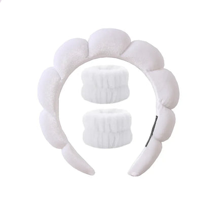 Sponge Spa Headband with Wristbands – Wide Padded Face Washing, Skin Care, Makeup Removal & Shower Headband for Women & Girls