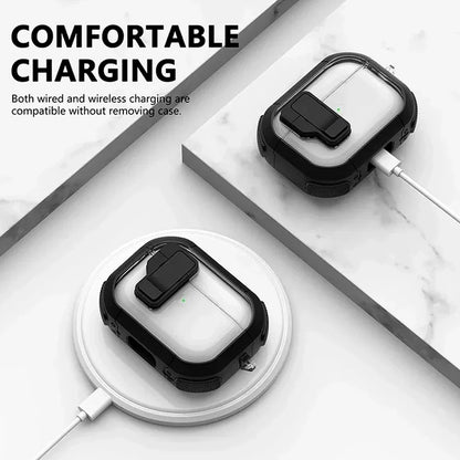 Shockproof Transparent Lock Case for AirPods Pro 2/3/4 – Full Body Protection with Magnetic Keychain & Charging Support
