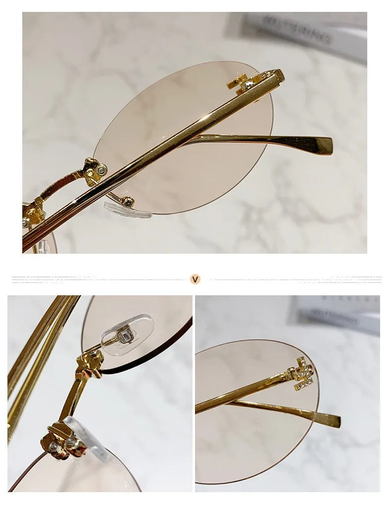 Elegant Diamond Oval Rimless Sunglasses — Men’s “F” Letter Car Sunglasses Model 90902