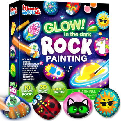 JOYFY Glow-in-the-Dark Rock Painting Kit – Arts & Crafts Toy for Kids Ages 6-12, Birthday Party Art Supplies