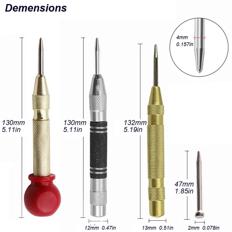 Automatic Center Punch for Woodworking Metal | Self-Pin Mark Spring Loaded Dent Marker | Carpenter Hand Tool