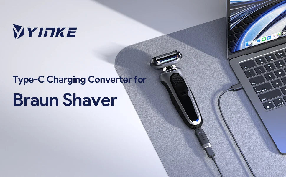 Yinke 12V Type-C Shaver Charger Adapter – Charging Converter for Braun Series 3, 5, 7, 9, 6, 1 XT5 Electric Razor (Cable Excluded)