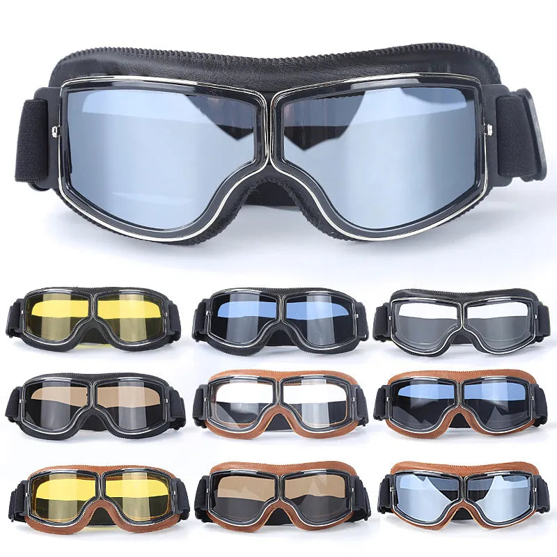 Windproof Motorcycle Glasses: Retro Style Sunglasses with Folding Leather Frame - Universal Helmet Accessories for Riders