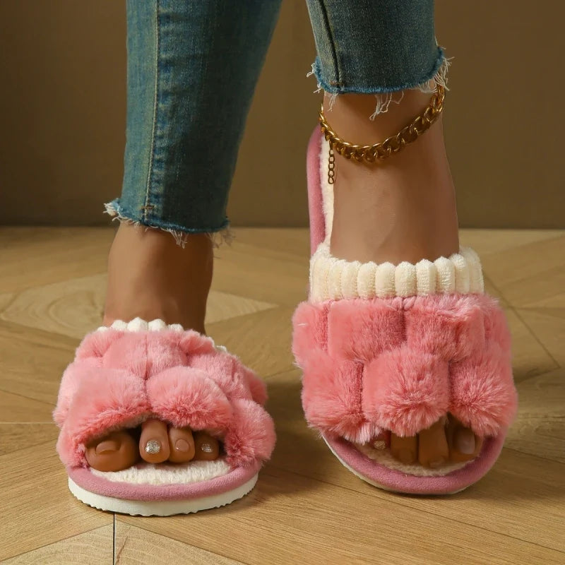 Plush Bow Slippers - Warm Fluffy Indoor Home Slides for Women & Men