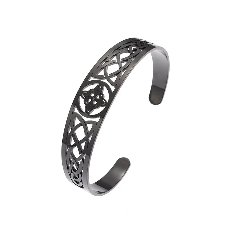Witch Knot Cuff Bracelet - Stainless Steel Pagan Magic Knot Good Luck Amulet Celtic Knot Jewelry