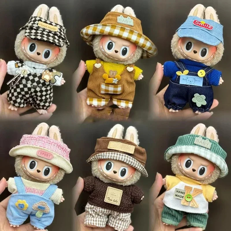 Mini Plush Doll Clothes Set – Kpop EXO Labubu Idol Overalls Outfit for 15-17cm Dolls, Clothing Gift