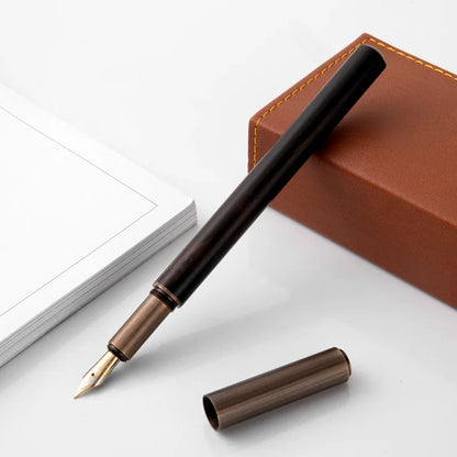 Luxury Retro Wood and Bronze Fountain Pen - 0.5mm Calligraphy Ink Pen for Business, Art, and School, Ideal Student Stationery Gift