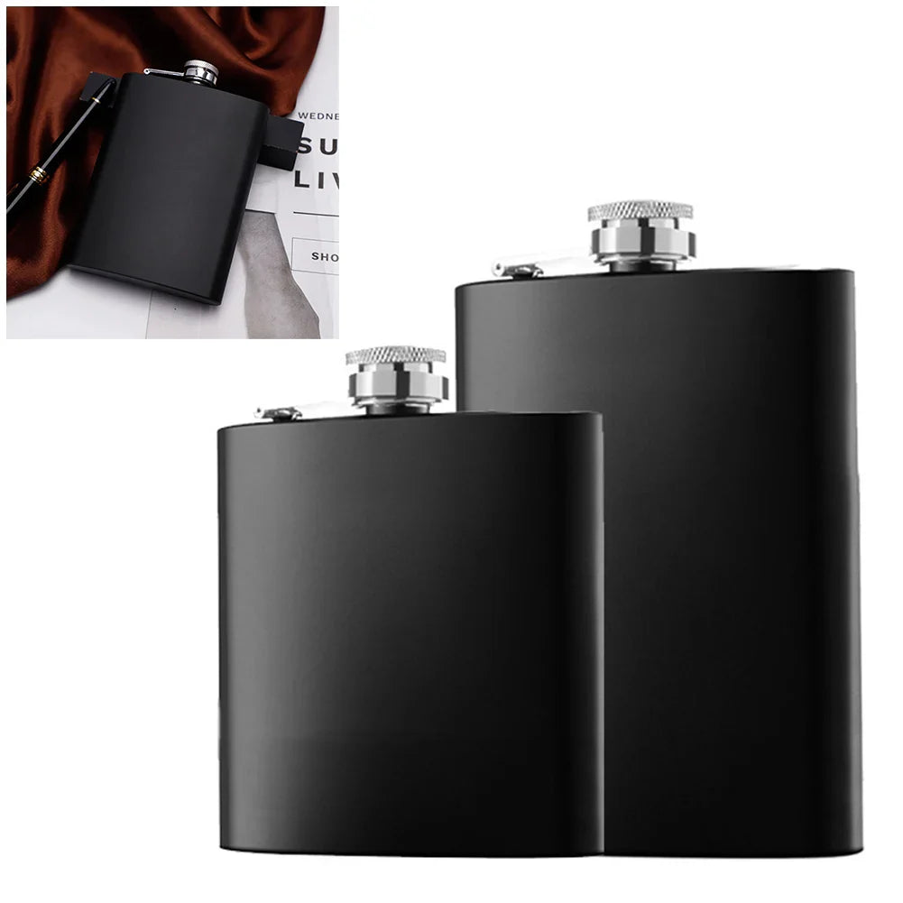 Black Stainless-Steel Hip Flask 6/8oz - Whiskey Liquor Wine Bottle, Portable Pocket Flask for Outdoor Travel and Camping, Ideal Gift