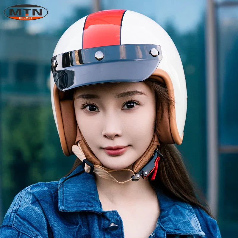 Vintage 3/4 Motorcycle Helmet — DOT Certified Synthetic Leather Jet Helmet, Model 508
