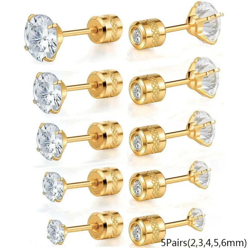 20G Titanium Stud Earrings – Hypoallergenic Tiny Cubic Zirconia Screw Back Cartilage & Tragus Piercing Jewelry