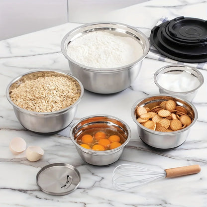 8PCS Stainless Steel Mixing Bowl Set – Airtight Lids, Non-Slip Bottoms, Black Kitchen Bowls for Baking & Serving
