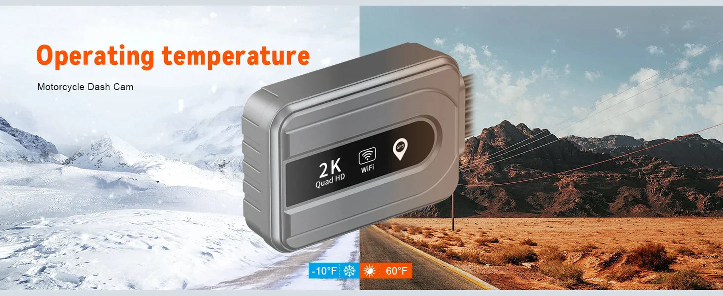 Motorcycle 2K Front & Rear DVR Dash Cam – WiFi GPS, Waterproof Full-Body Video Recorder Black Box