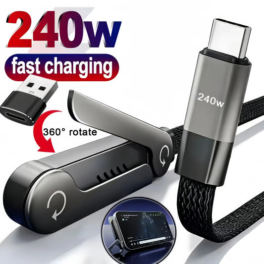 Foldable 240W Fast Charging Cable with Phone Stand - Ultra-Fast Data Cable for Phones & Tablets
