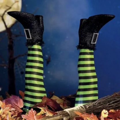 2pcs Halloween Witch Leg Yard Stakes - Evil Witch Outdoor Garden Lawn Decor & Party Decoration Props