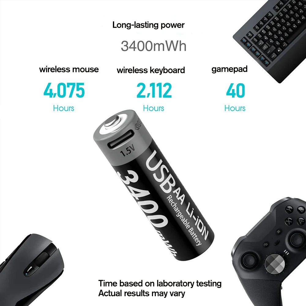 MATOV USB Rechargeable Li-ion AA 3400mWh & AAA 1100mWh 1.5V Batteries Pack