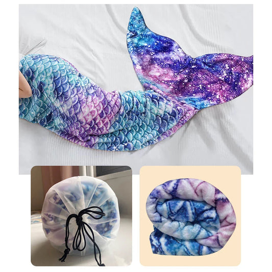 Mermaid Blanket Sleeping Bag — Anti-Kick Flannel Quilt with Soft Fabric, High Color Fastness, Fish Tail Design for Kids’ Birthday Gift