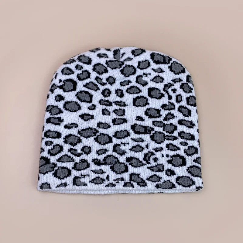 Retro Leopard Wool Knit Beanie - Warm Autumn Winter Hip Hop Y2K Street Fashion Hat