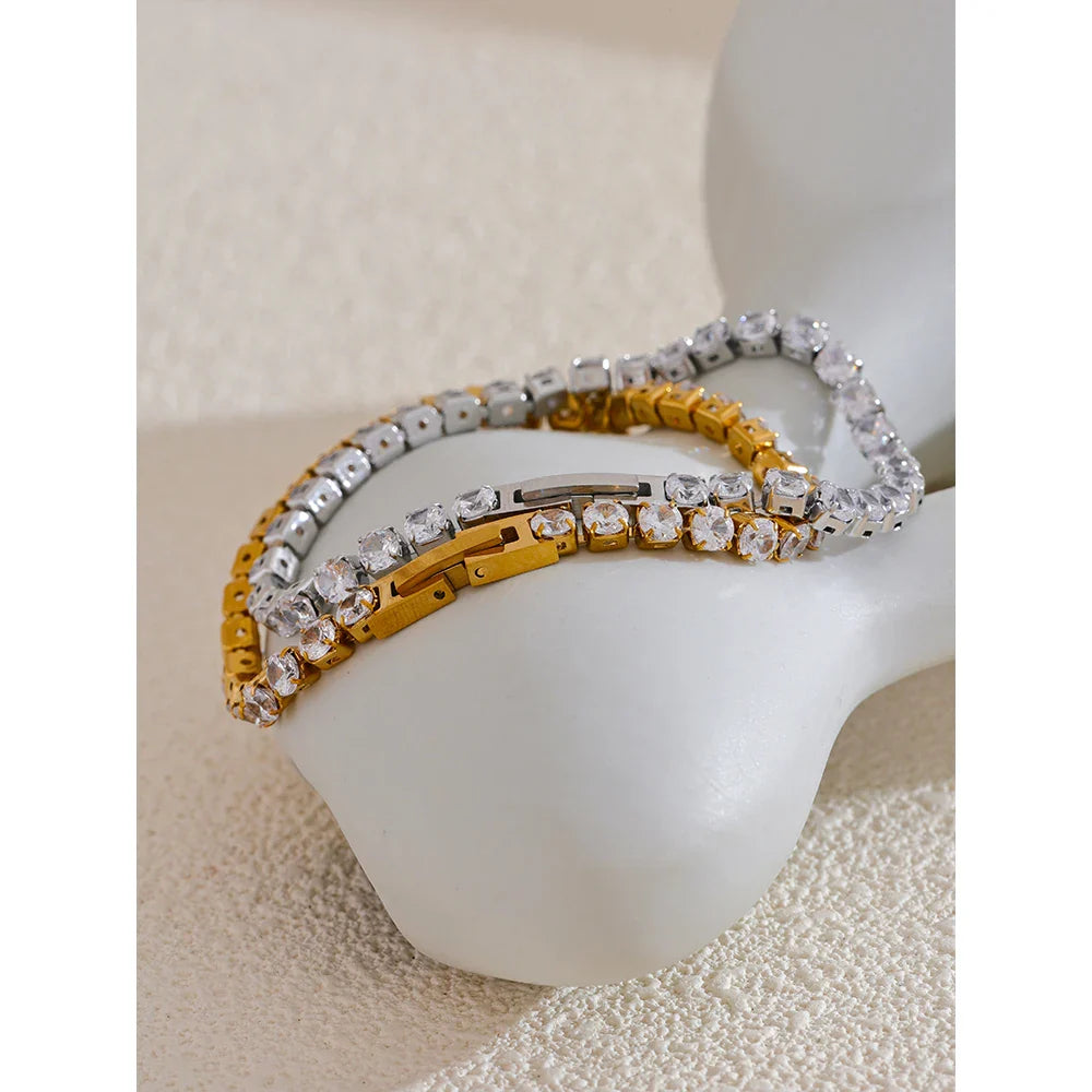 Yhpup 4mm Cubic Zirconia Chain Bracelet – Stainless Steel Shiny Bangle for Women, Premium Waterproof Fashion Jewelry