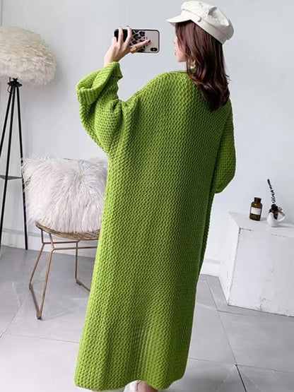 Autumn Winter Women’s Long Knitted Cardigan Sweater – Casual Loose Warm Long Sleeve Coat