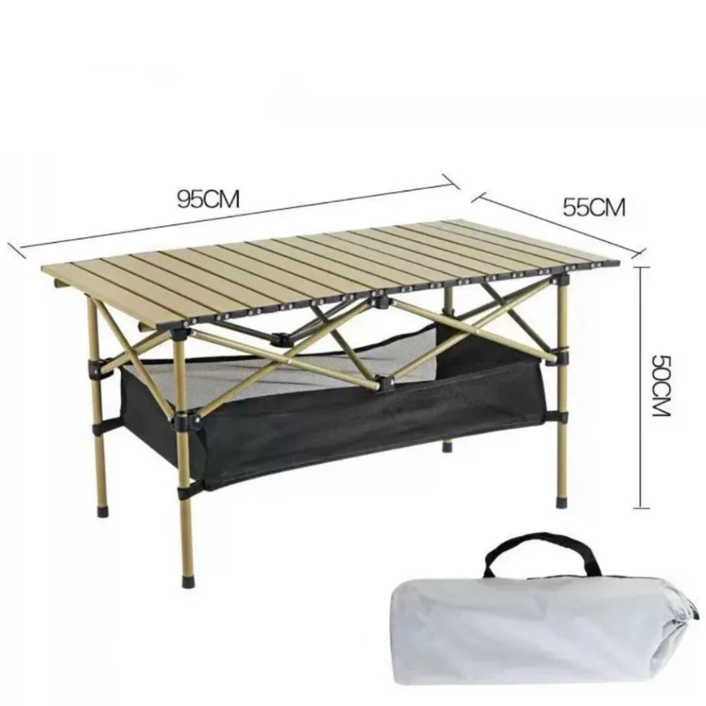 Outdoor Folding Long Table – Portable Black Camping Desk with Net Bag, Easy Setup & Stable for BBQs