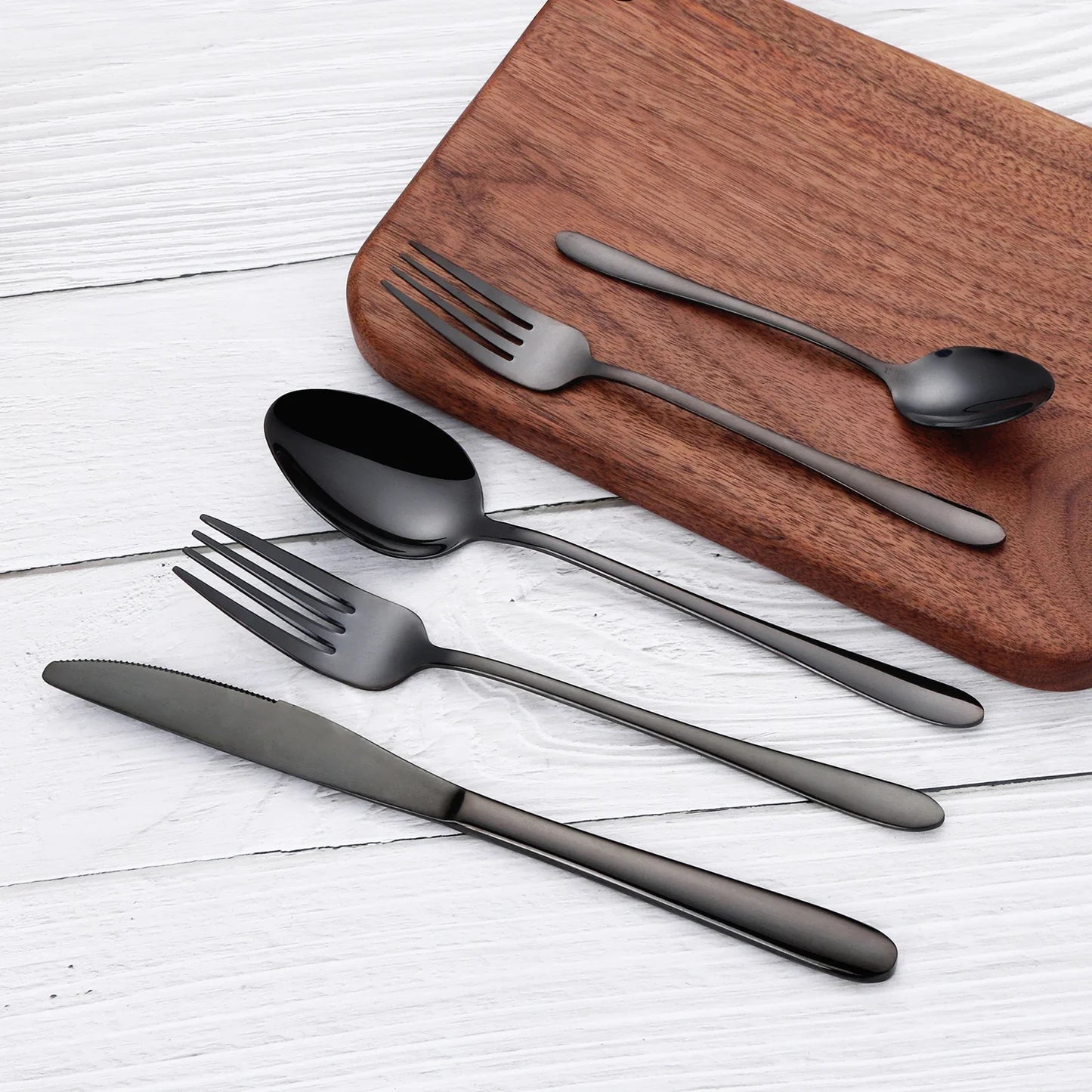 30/35/40-Piece Western Tableware Set – Elegant Black Stainless Steel Cutlery with Mirror Finish, Knife, Fork, Spoon for Kitchen and Dining
