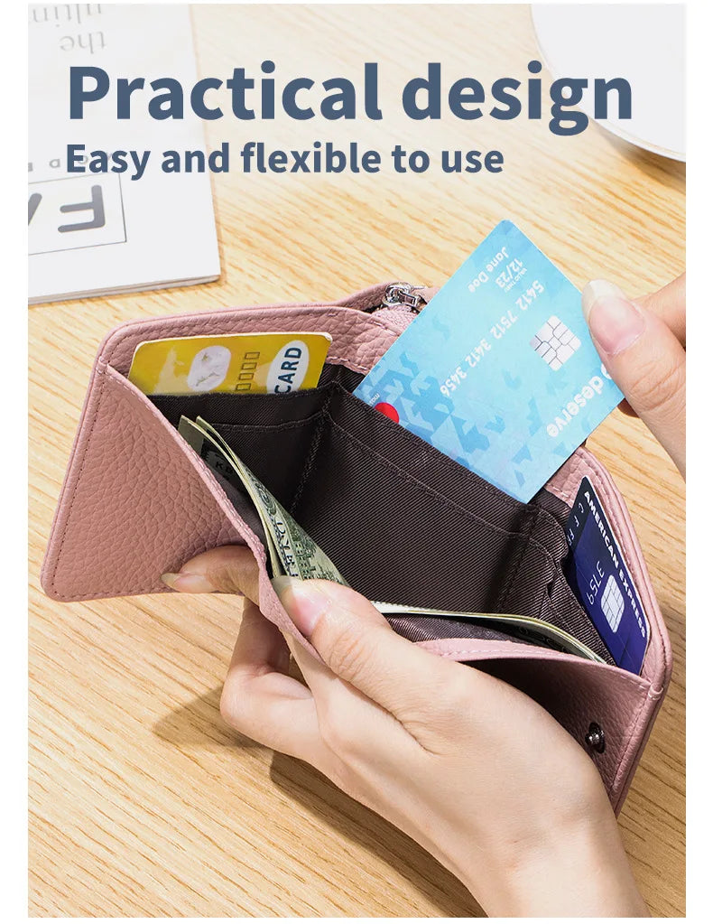 Genuine Leather Women’s Wallet — Small Zipper Coin Purse, Short Cowhide RFID Card & Money Holder, Perfect Gift for Women