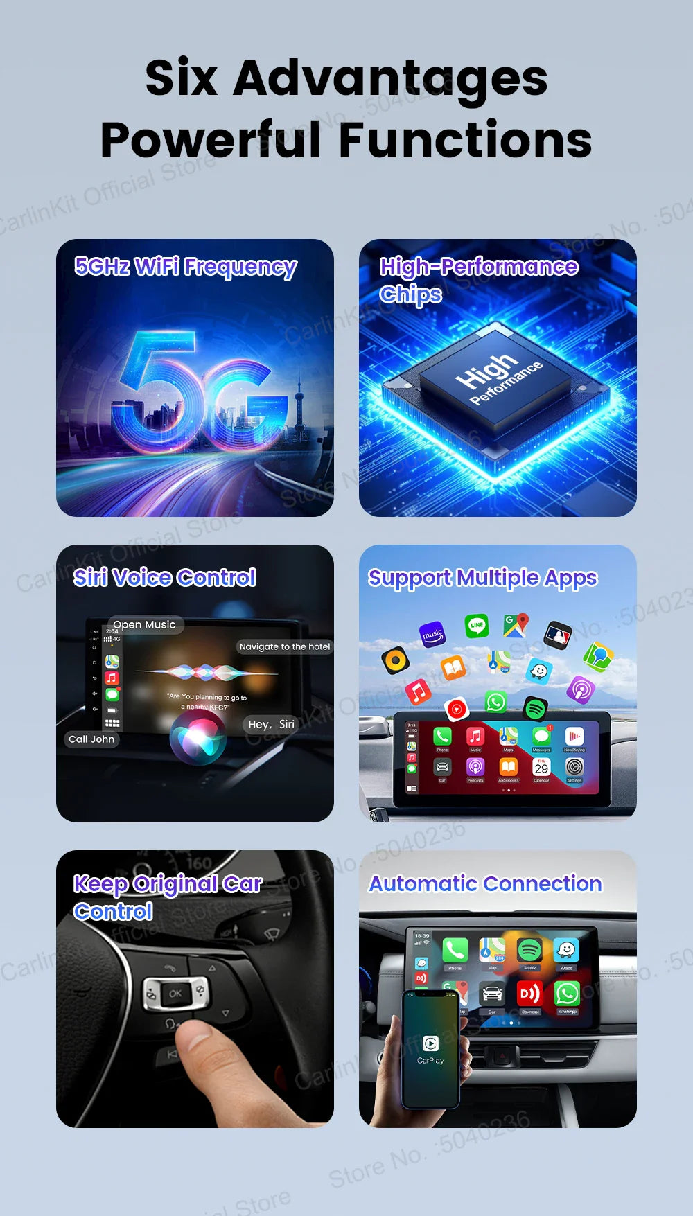 CarlinKit Mini 5 SE Wireless CarPlay Adapter – Fast 5.8GHz WiFi & Bluetooth for iPhone, Spotify, Waze, Split Screen