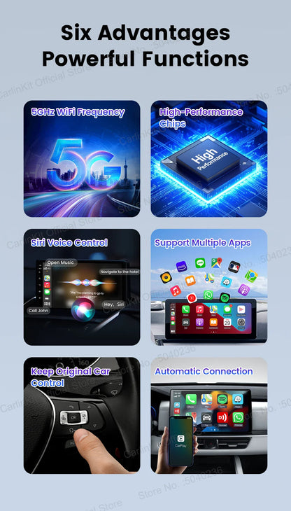 CarlinKit Mini 5 SE Wireless CarPlay Adapter – Fast 5.8GHz WiFi & Bluetooth for iPhone, Spotify, Waze, Split Screen