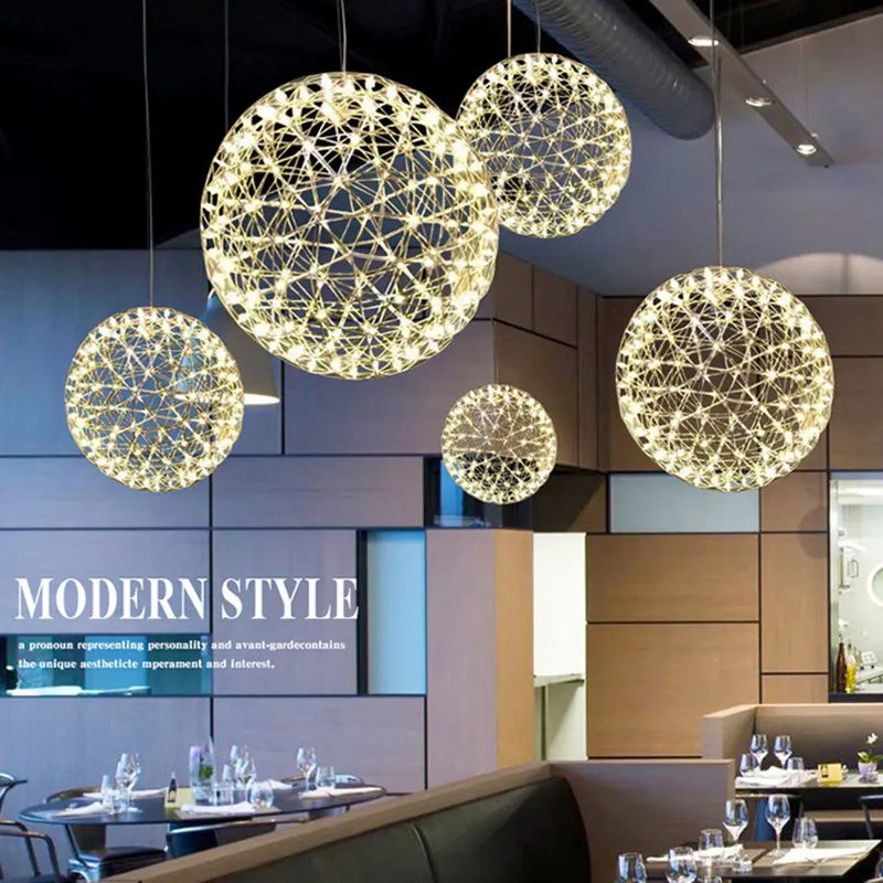 Italy Designer Spark Ball LED Chandelier – Stainless Steel Firework Pendant Lamp with Remote for Loft Living Room Decor