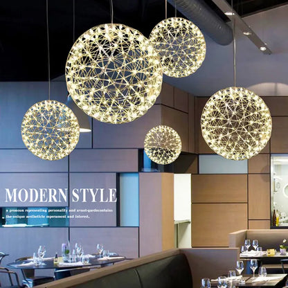 Italy Designer Spark Ball LED Chandelier – Stainless Steel Firework Pendant Lamp with Remote for Loft Living Room Decor