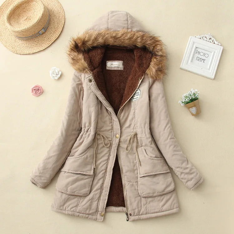 2024 Women's Winter Cotton Jacket – Slim Fit Hooded Parka, Embroidered Padded Warm Casual Overcoat