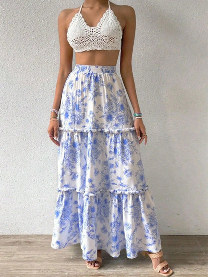 Women’s High Waist White Autumn Skirt – Lotus Leaf Edge Pleated Solid Color Cake Skirt, Trendy Comfortable Design