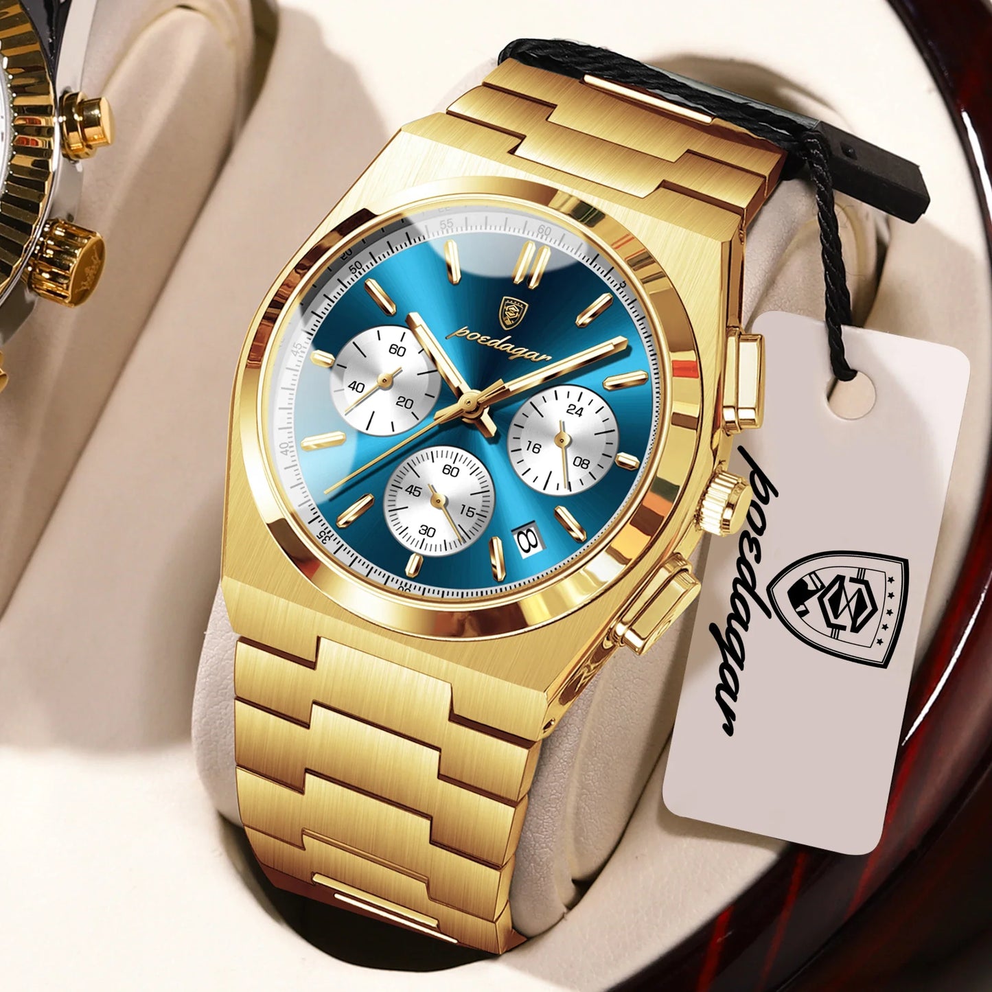 POEDAGAR Luxury Men’s Sport Chronograph Watch – Stainless Steel Waterproof Quartz Wristwatch with Date & Luminous Display