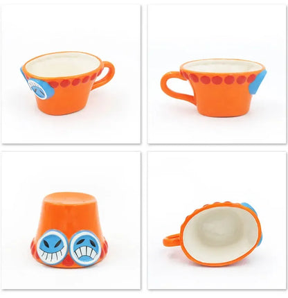 One Piece Mug – Creative Three Brothers Hat Shaped Coffee Cup, Anime Chopper, Ace & Sabo Ceramic Water Cup for Parties