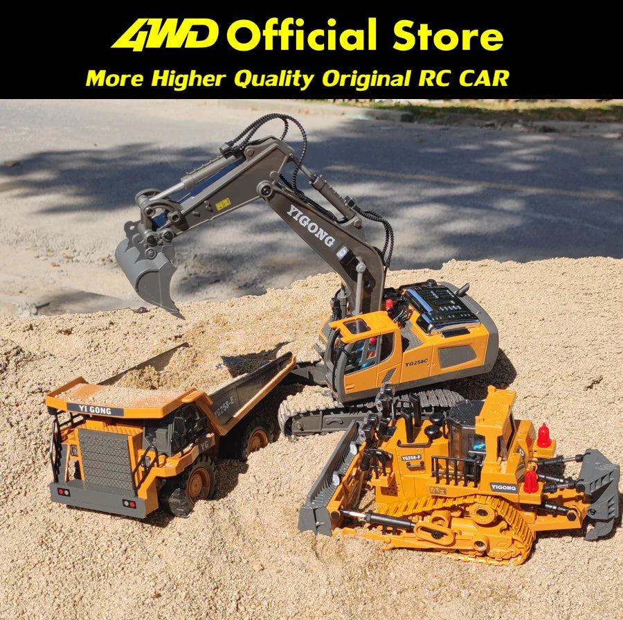4WD RC Excavator Alloy Dump Truck Bulldozer | Remote Control Construction Vehicle Toy for Kids