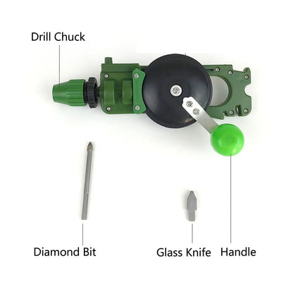 Manual Hand Crank Drill Cutter – Multifunctional Glass & Ceramic Hole Cutting and Scissors Sharpening Tool