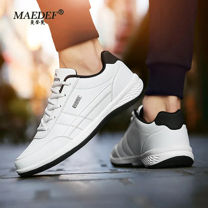 MAEDEF Men's Leather Sneakers – Waterproof Casual Lace-Up Footwear, Comfortable Vulcanized Shoes for Men