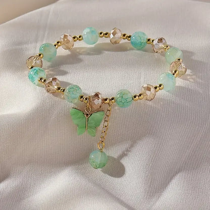 Purple Butterfly Charm Beaded Stretch Bracelet – Multi-Color Crack Faceted Beads, Cute Jewelry Gift for Women & Girls