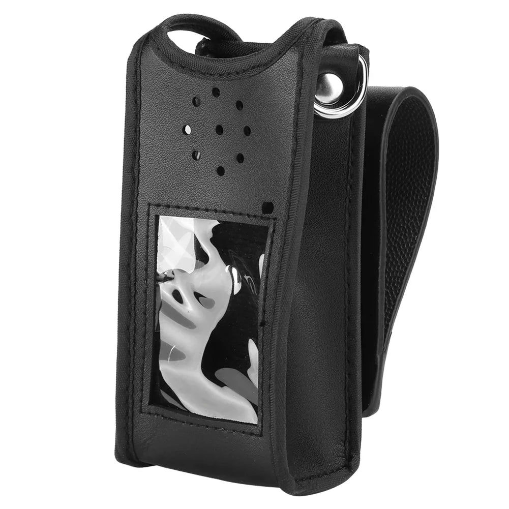 Black Leather Soft Protective Bag for Walkie Talkie – Radio Holster Cover for Baofeng UV-9R, UV9R Plus Two Way Radio Accessories