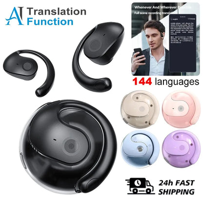 AI Real-Time Translator Earphones — 144 Languages, Wireless Bluetooth 5.3, Noise-Cancelling, IPX7 Waterproof Headphones for Travel
