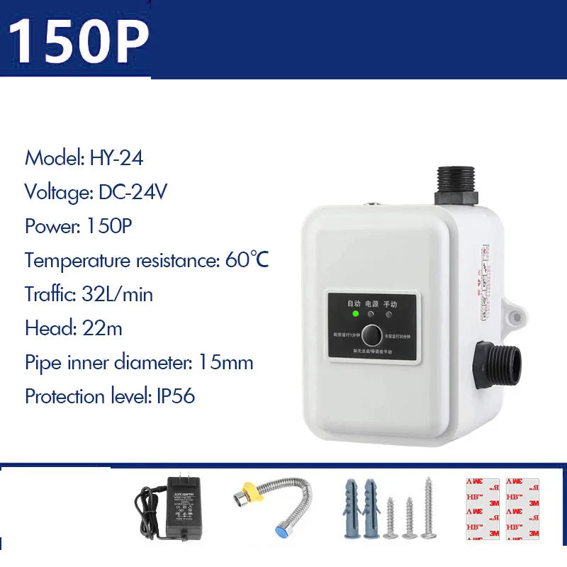 24V Automatic Water Pressure Booster Pump for Home Shower – Hot & Cold Faucet High Pressure Booster Pump (US/EU Compatible)