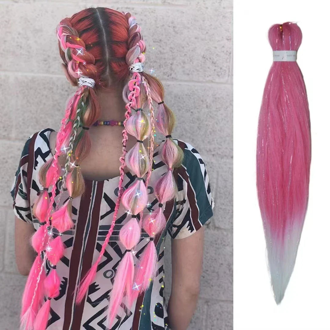Purple, Pink & White Ombre Straight Braids – Hair Tinsel Festival Rave Extensions for Girls, Crazy Hair Day Braids