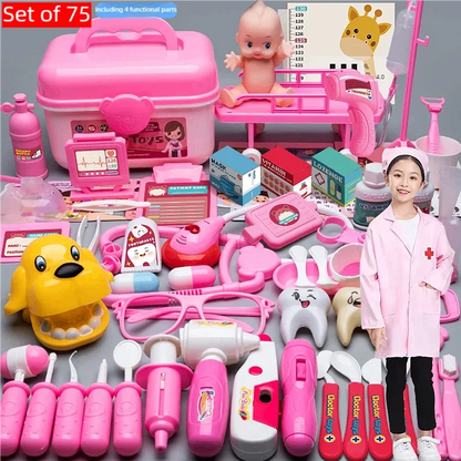 WizKidz Doctor Nurse Role Play Set - Medical Tools with Stethoscope & Injectors, Pretend Play Trolley Box, Ideal Gift for Kids